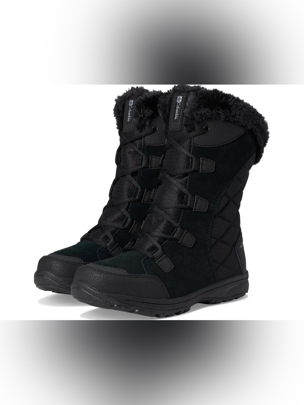 (New) Columbia Ice Maiden II black Faux-Fur Lace-Up Winter Boots